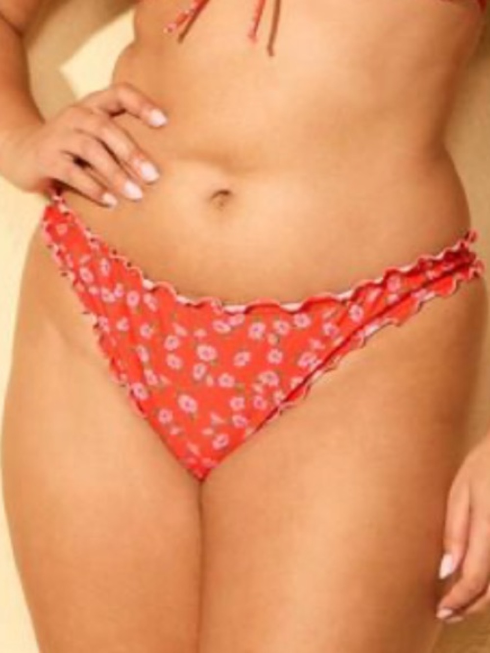 wild fable Floral Ruffle Hem Tie-Front Bikini Bottom, Size XL